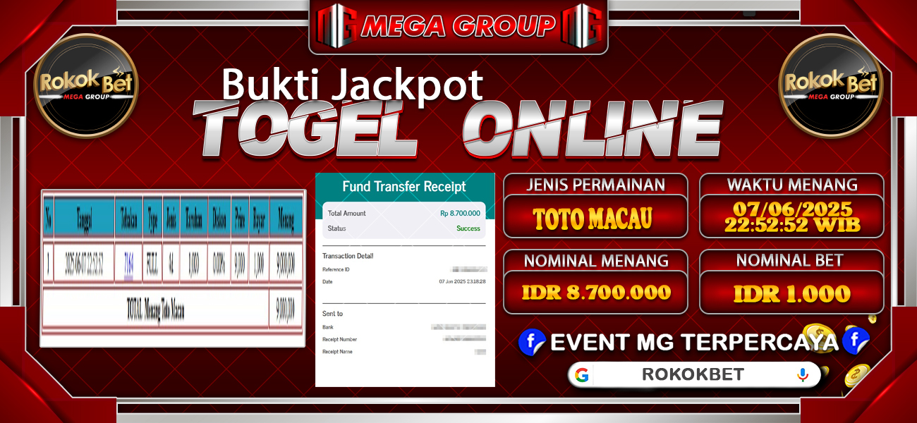 Bukti JP situs Rokokbet hari Sabtu, 07 Juni 2025