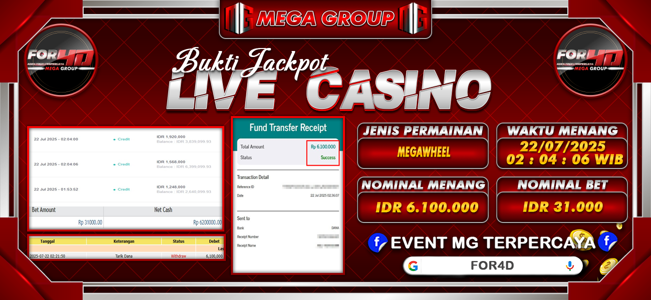 Bukti JP situs For4D hari Selasa, 22 Juli 2025