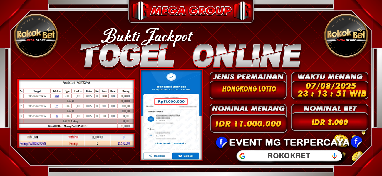 Bukti JP situs Rokokbet hari Senin, 08 September 2025