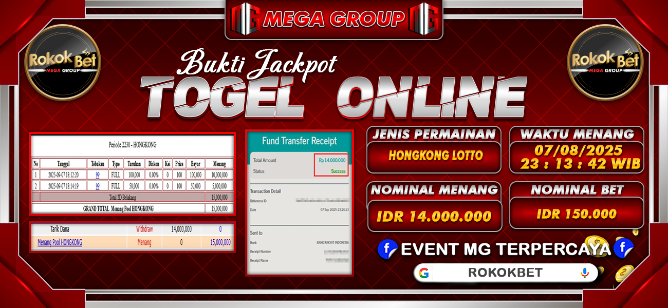 Bukti JP situs Rokokbet hari Senin, 08 September 2025