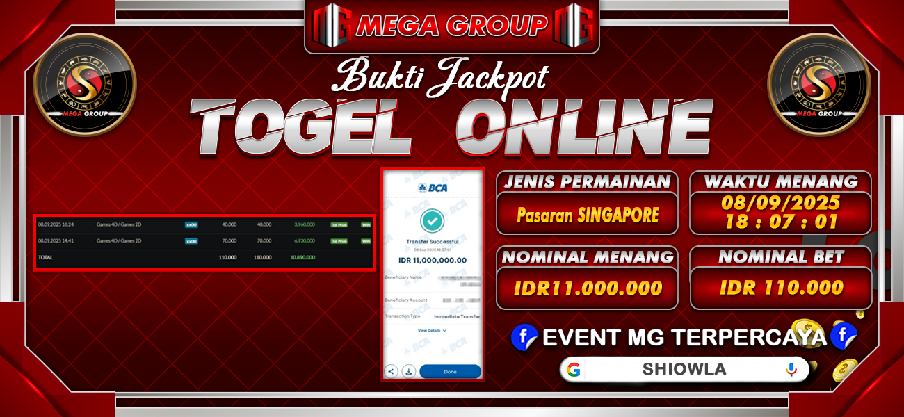Bukti JP situs Shiowla hari Senin, 08 September 2025