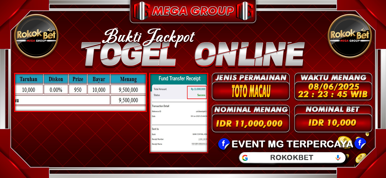 Bukti JP situs Rokokbet hari Senin, 09 Juni 2025