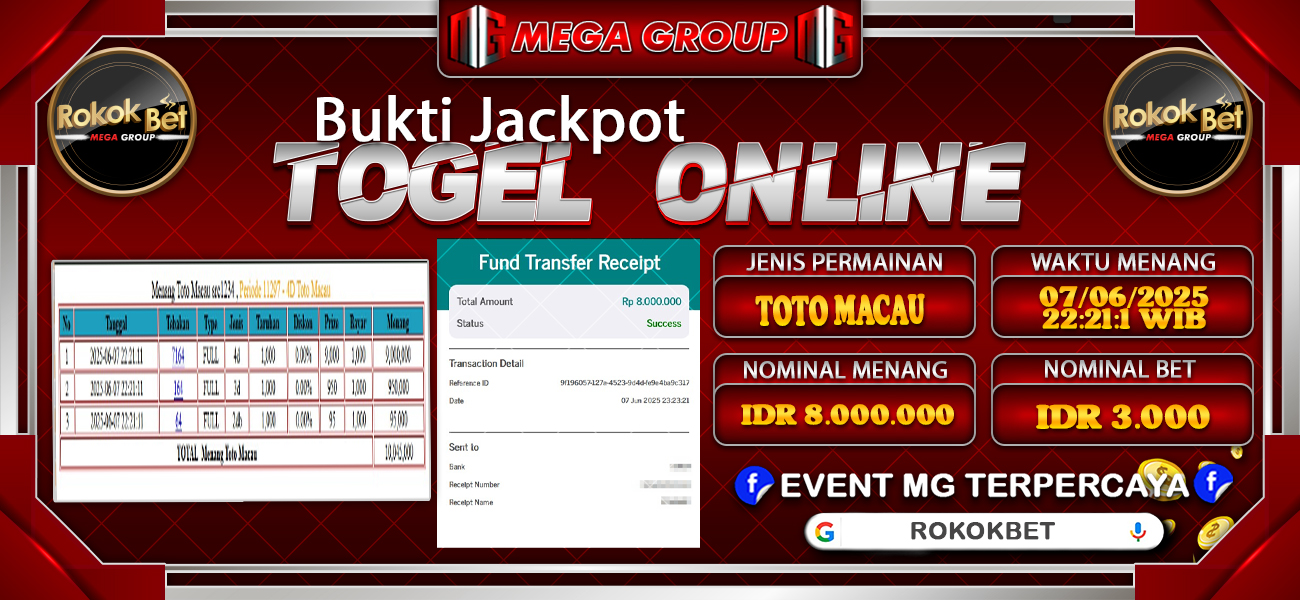 Bukti JP situs Rokokbet hari Sabtu, 07 Juni 2025