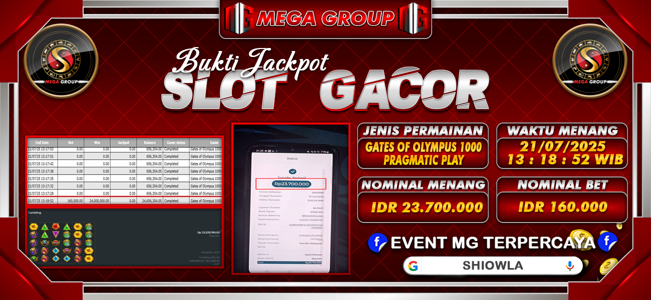 Bukti JP situs Shiowla hari Selasa, 22 Juli 2025