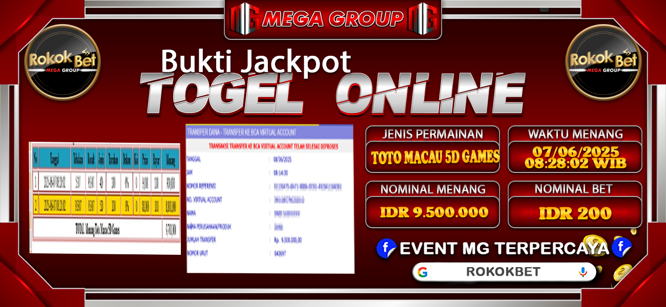 Bukti JP situs Rokokbet hari Sabtu, 07 Juni 2025