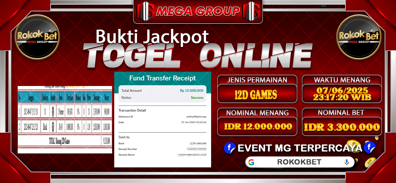 Bukti JP situs Rokokbet hari Sabtu, 07 Juni 2025
