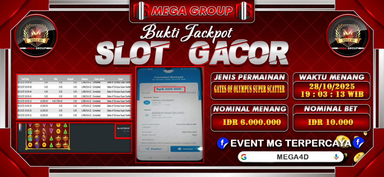 Bukti JP situs Mega4D hari Rabu, 29 Oktober 2025