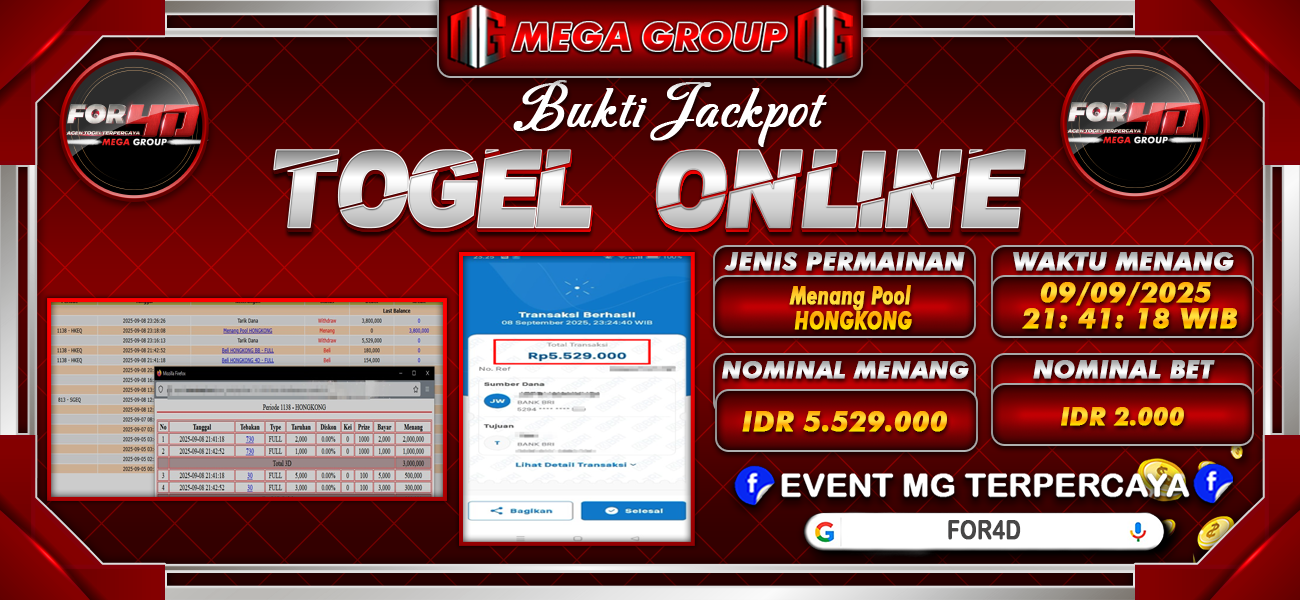 Bukti JP situs For4D hari Selasa, 09 September 2025