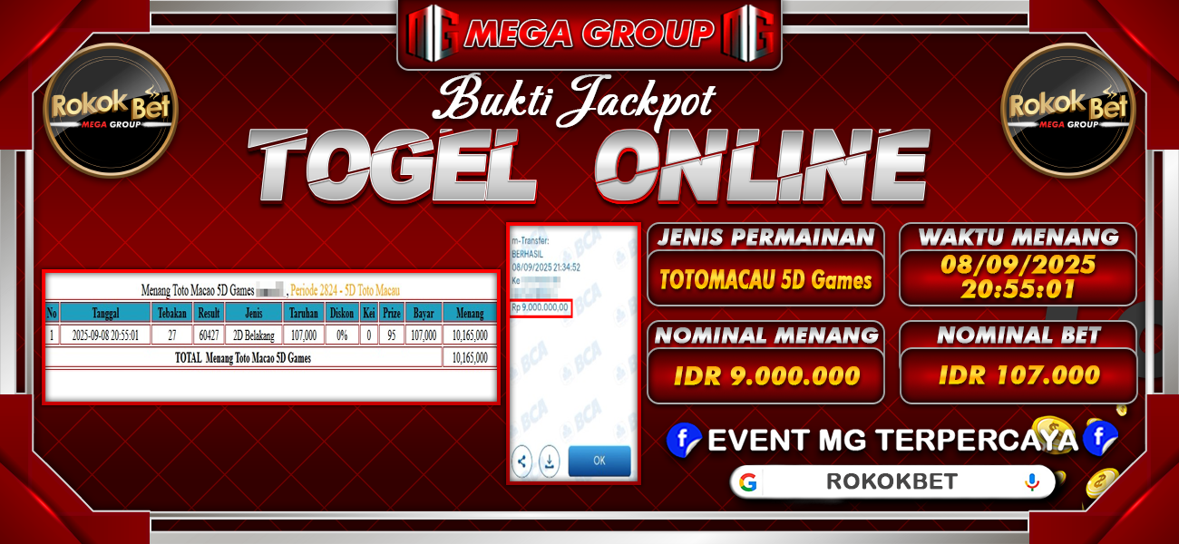 Bukti JP situs Rokokbet hari Senin, 08 September 2025
