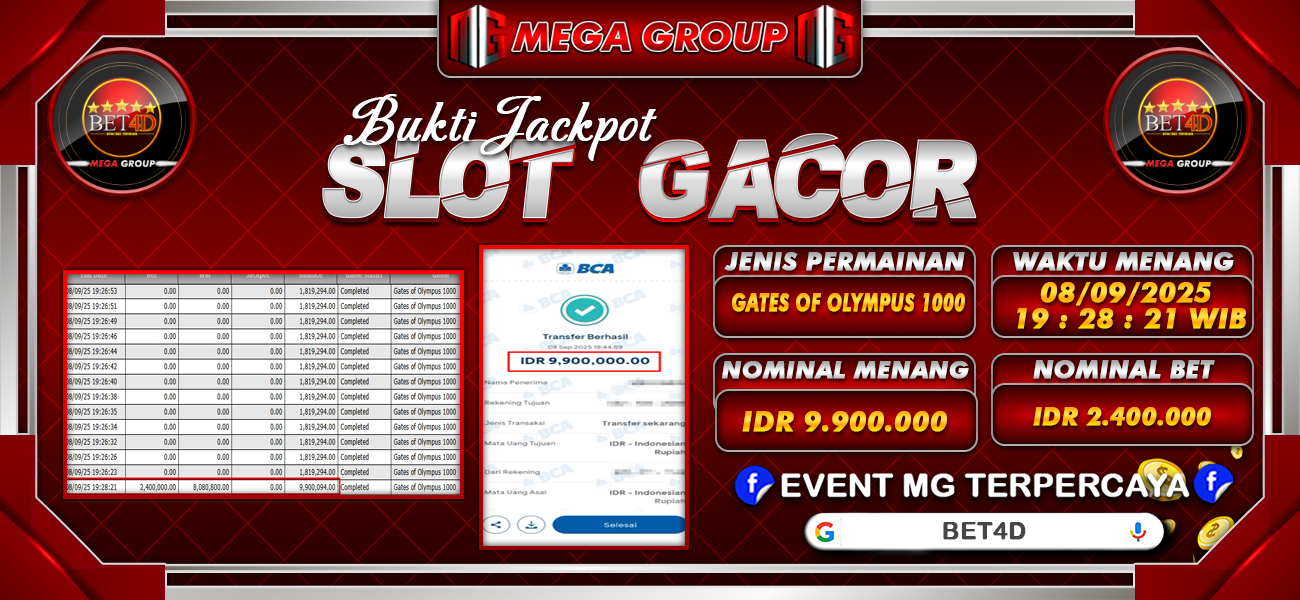 Bukti JP situs Bet4D hari Senin, 08 September 2025