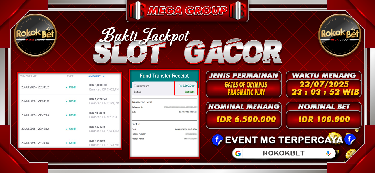 Bukti JP situs Rokokbet hari Kamis, 24 Juli 2025