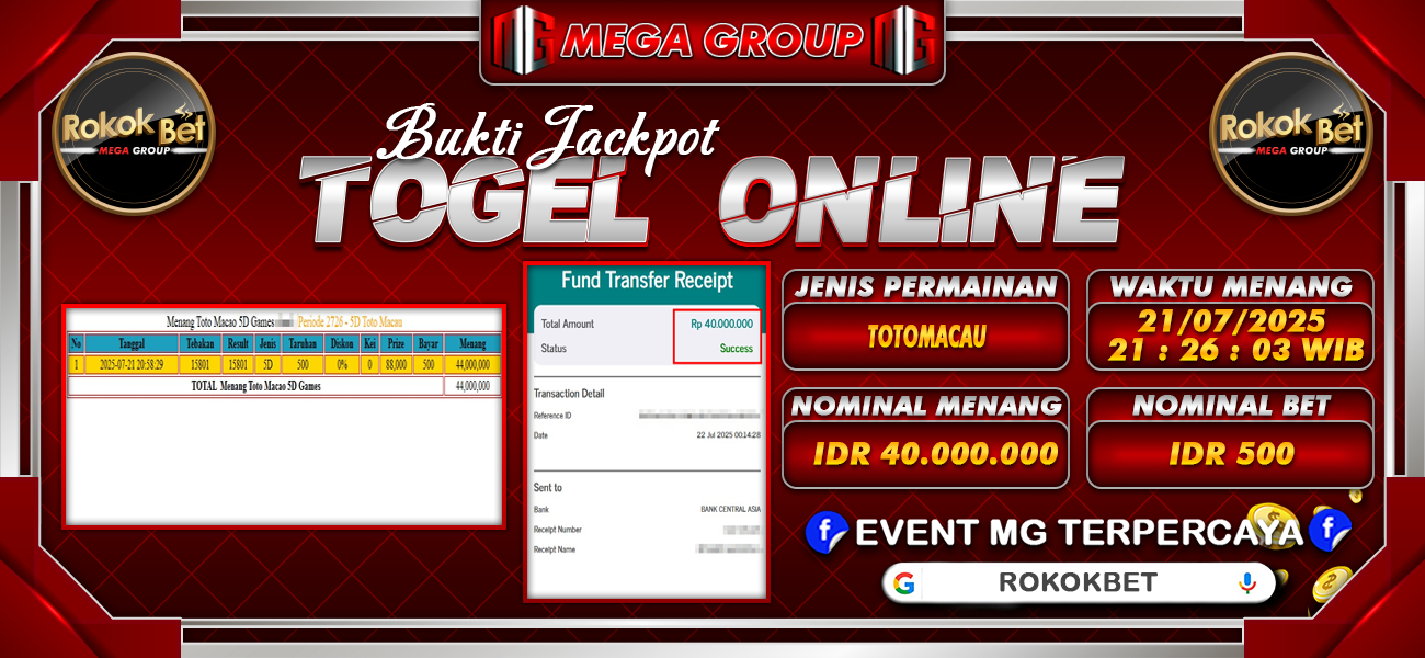 Bukti JP situs Rokokbet hari Selasa, 22 Juli 2025