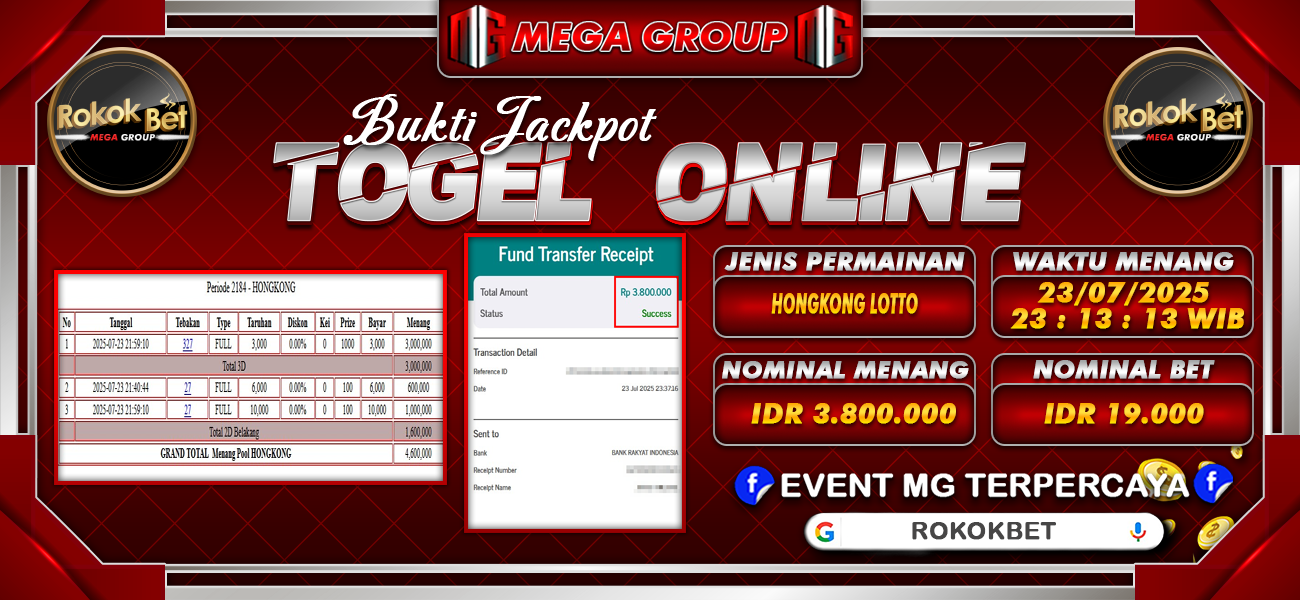 Bukti JP situs Rokokbet hari Kamis, 24 Juli 2025