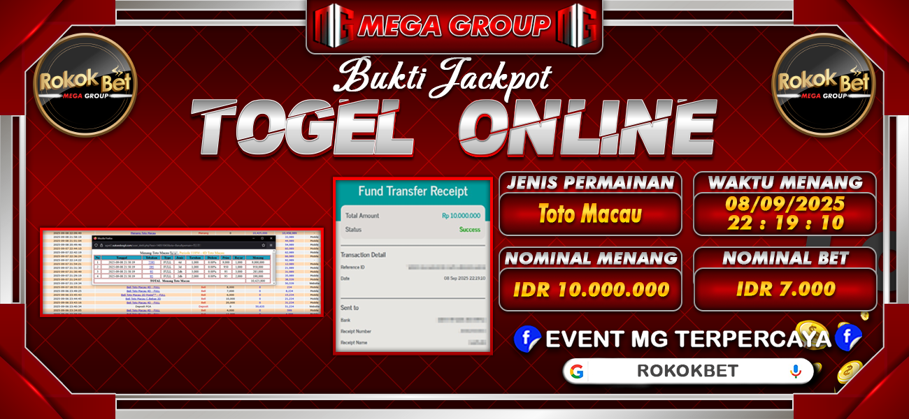 Bukti JP situs Rokokbet hari Senin, 08 September 2025