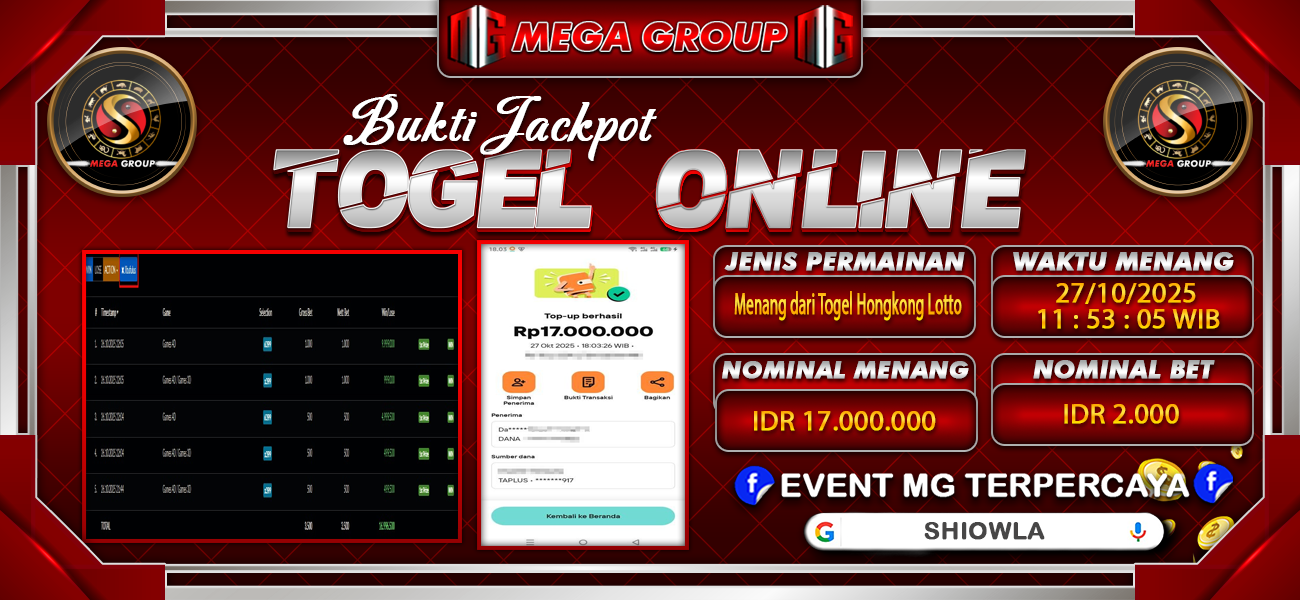 Bukti JP situs Shiowla hari Senin, 27 Oktober 2025