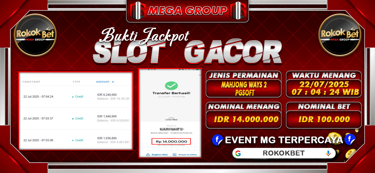 Bukti JP situs Rokokbet hari Selasa, 22 Juli 2025