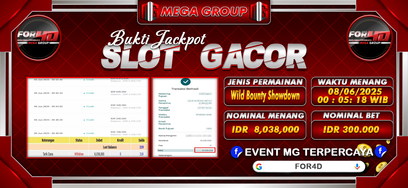 Bukti JP situs For4D hari Minggu, 08 Juni 2025