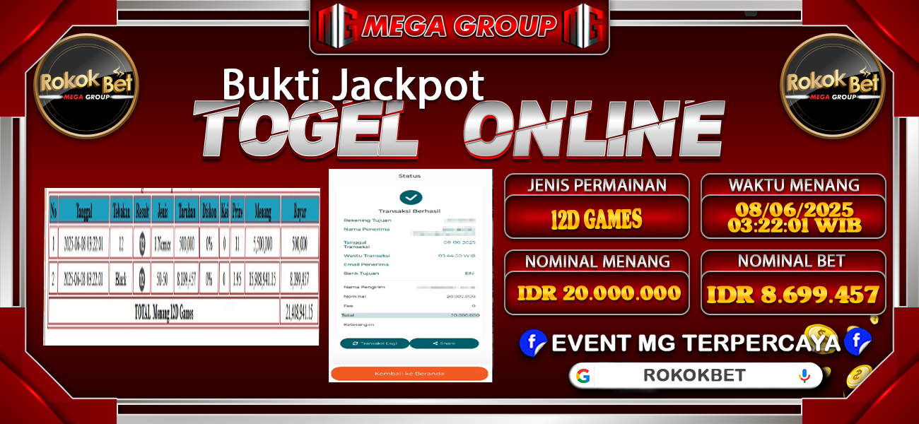 Bukti JP situs Rokokbet hari Minggu, 08 Juni 2025