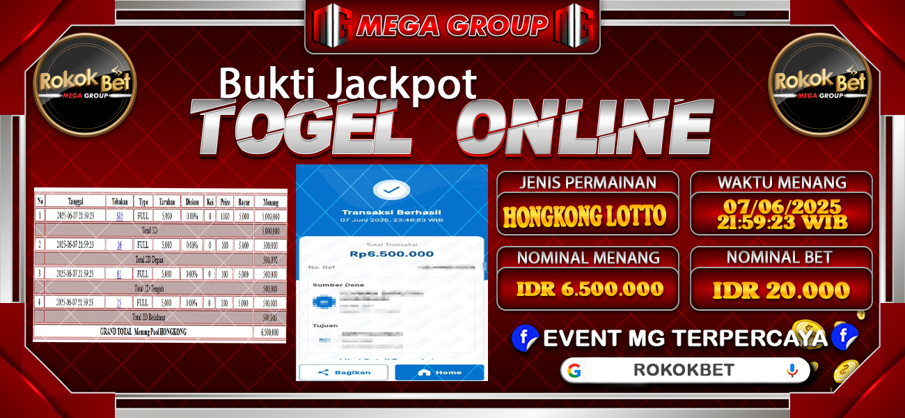 Bukti JP situs Rokokbet hari Sabtu, 07 Juni 2025