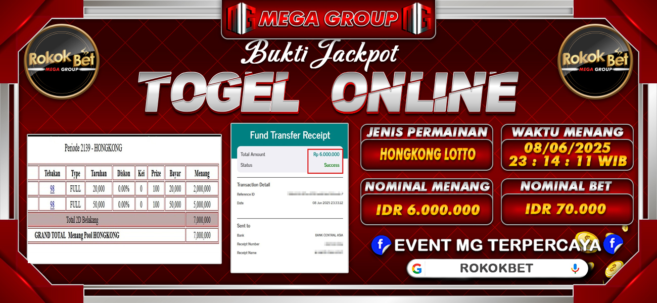 Bukti JP situs Rokokbet hari Senin, 09 Juni 2025