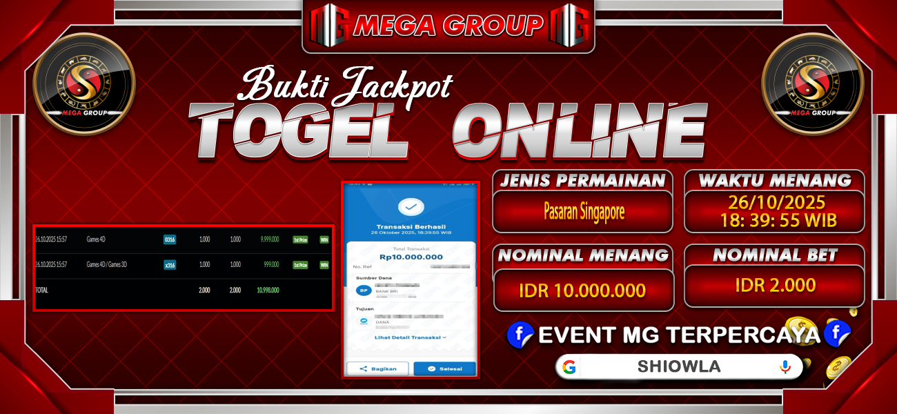 Bukti JP situs Shiowla hari Minggu, 26 Oktober 2025