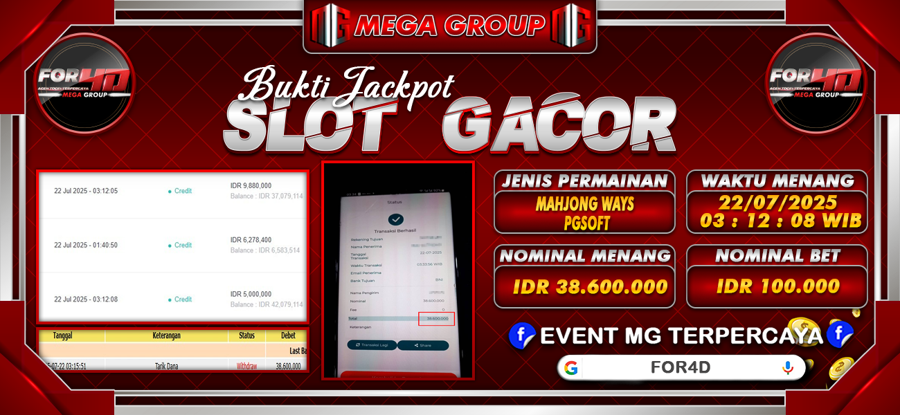 Bukti JP situs For4D hari Selasa, 22 Juli 2025