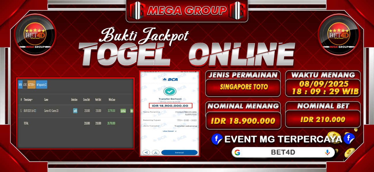 Bukti JP situs Bet4D hari Senin, 08 September 2025