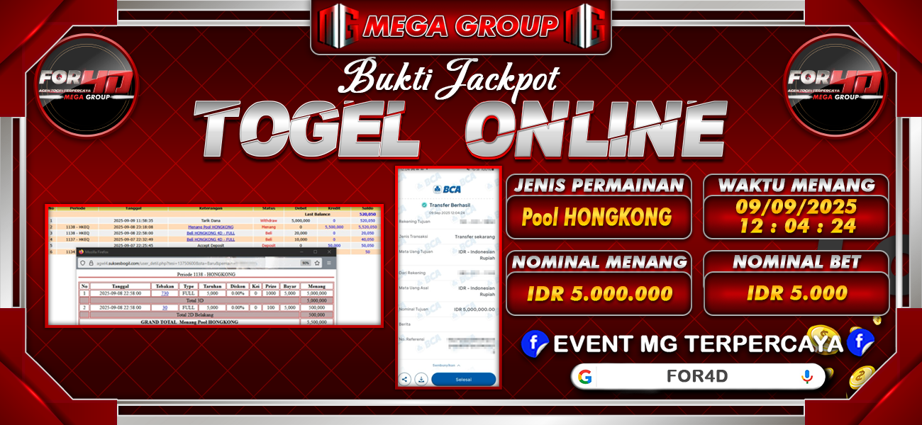 Bukti JP situs For4D hari Selasa, 09 September 2025