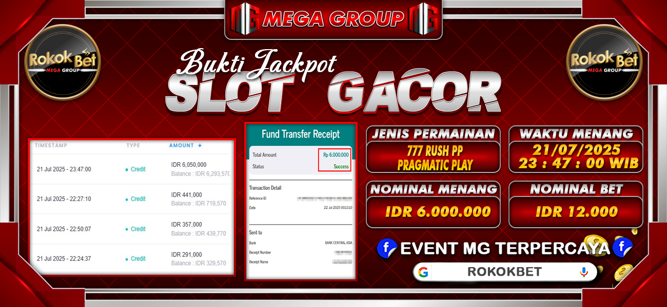Bukti JP situs Rokokbet hari Selasa, 22 Juli 2025