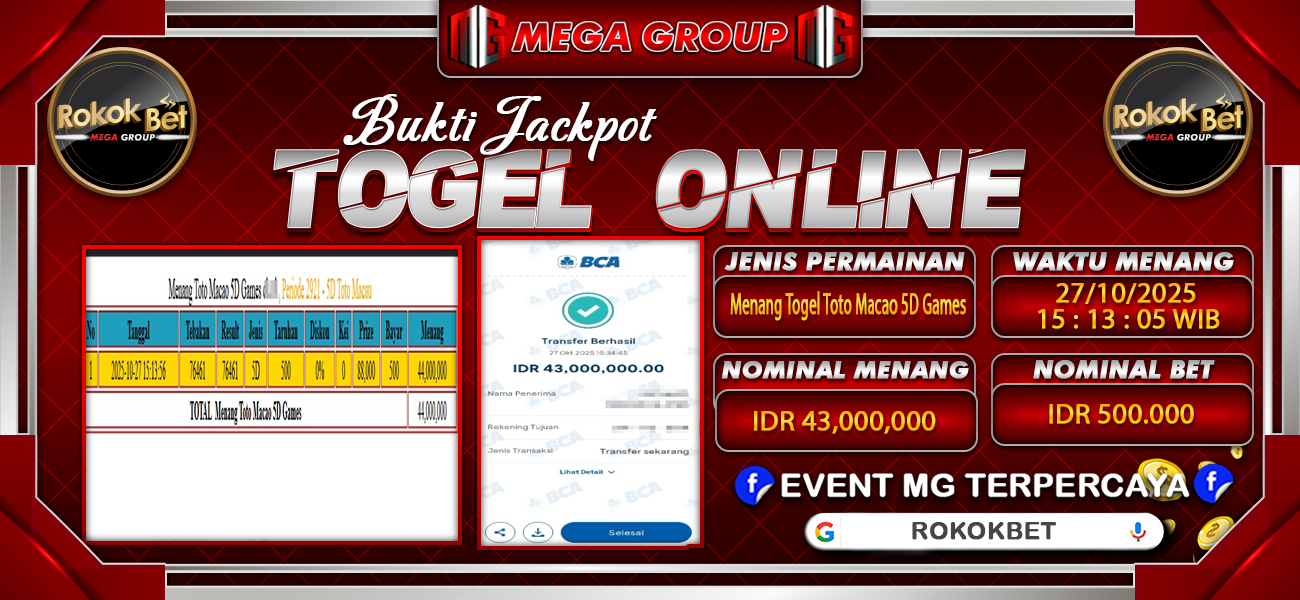 Bukti JP situs Rokokbet hari Senin, 27 Oktober 2025